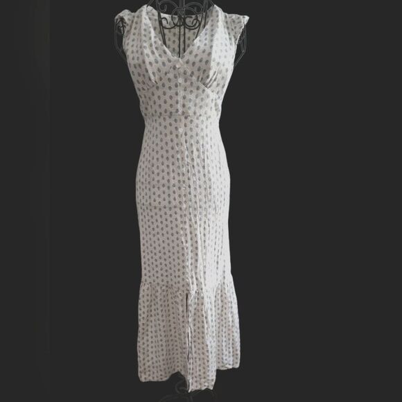 Monteau Los Angeles Empire Waist Maxi Dress Size XS Blue White Rayon Linen Blend - Picture 1 of 13